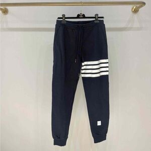 Authentic Thom Browne Navy Blue Sweatpants with White Stripes